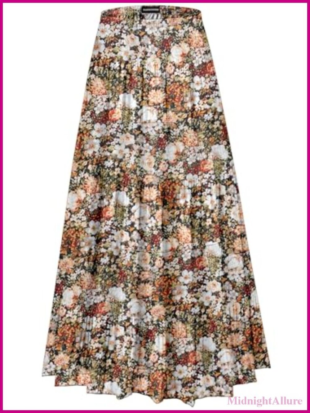 Chiffon Maxi Skirt High Waist Floral Tiered Pleated A Line Boho Flowy Long